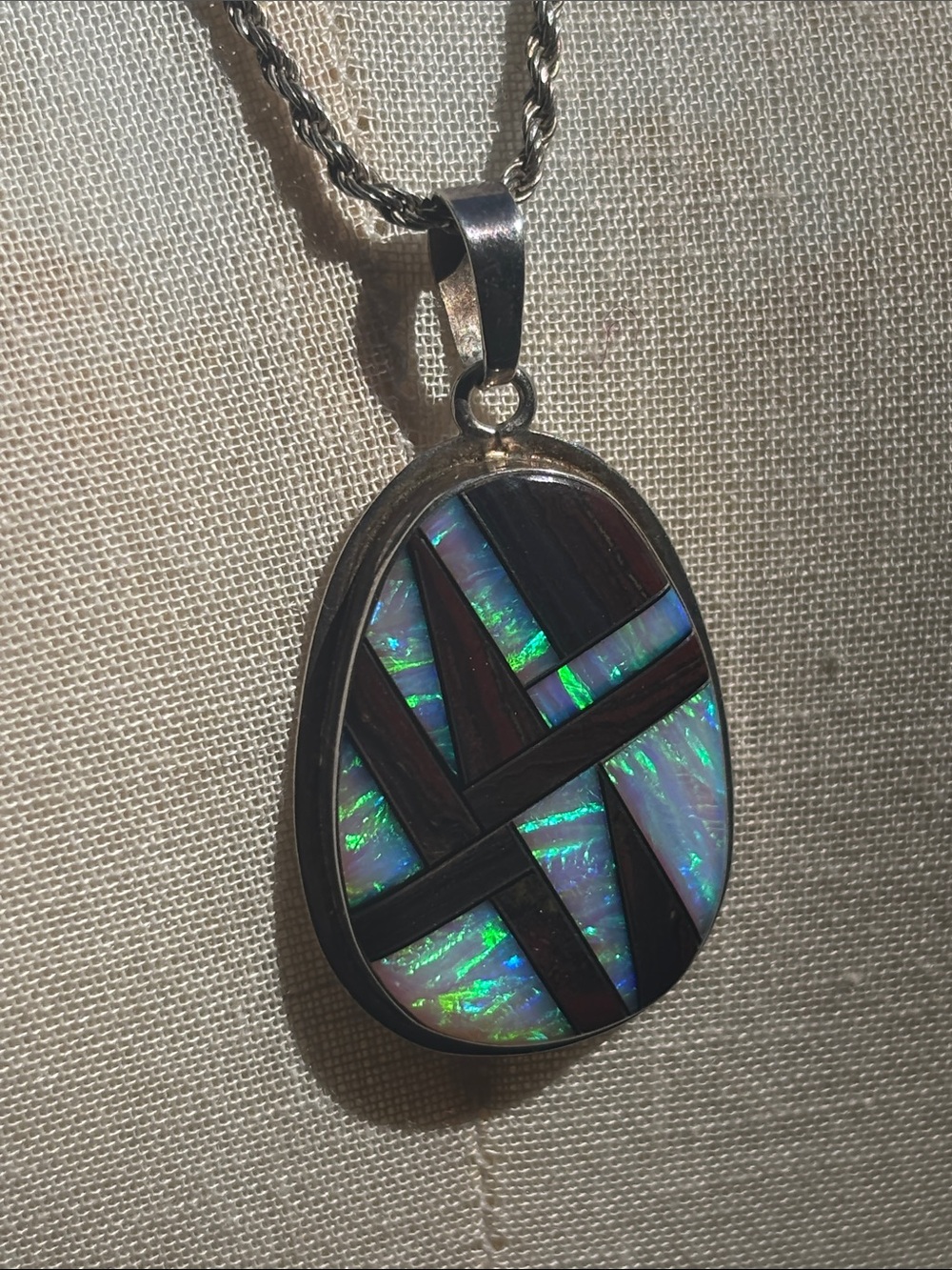 Sterling Silver Teardrop Opal Pendant Necklace - Blue/Green/Red - Picture 3 of 7